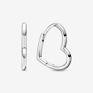 Pandora Asymmetrical Heart Hoop Earrings Sterling Silver | 0734-TPCGM