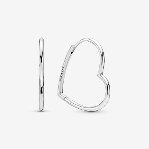 Pandora Asymmetrical Heart Hoop Earrings Sterling Silver | 6402-OCBAQ