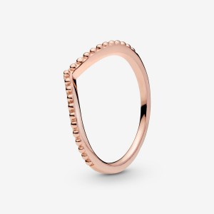 Pandora Beaded Wishbone Stackable Rings Rose Gold Plated | 2074-MXQZA