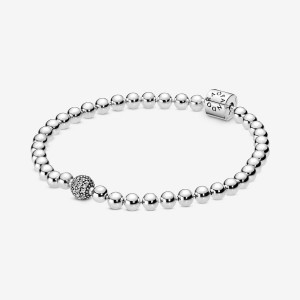 Pandora Beads & Pavé Chain Bracelets Sterling Silver | 4260-BIEUF