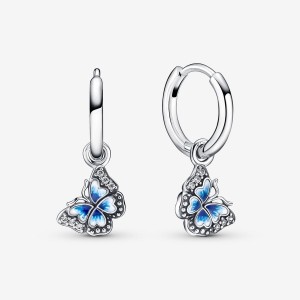 Pandora Blue Butterfly Hoop Earrings Sterling Silver | 2856-CPKST