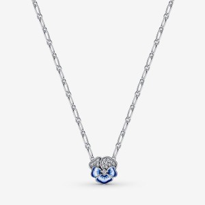 Pandora Blue Pansy Flower Pendant Necklaces Sterling Silver | 9180-RWADT