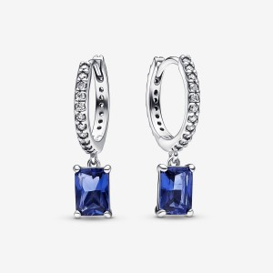 Pandora Blue Rectangular Sparkling Hoop Earrings Sterling Silver | 4905-YHNPO