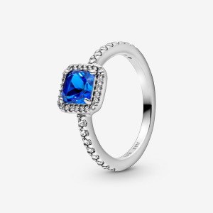 Pandora Blue Square Sparkle Halo Halo & Solitaire Rings Sterling Silver | 3684-TPUSK