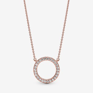 Pandora Circle of Sparkle Chain Necklaces Rose Gold Plated | 6094-BKSFP