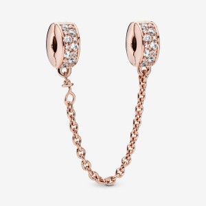 Pandora Clear Pavé Safety Clip Safety Chains Rose Gold Plated | 7430-OUSBG