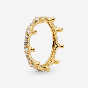 Pandora Clear Sparkling Crown Stackable Rings Gold Plated | 0958-NOTLQ