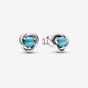 Pandora December Turquoise Blue Eternity Circles Stud Earrings Sterling Silver | 0674-DLFYA