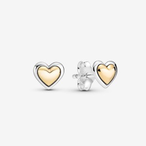 Pandora Domed Golden Hearts Stud Earrings Two-tone | 7509-DTKHB