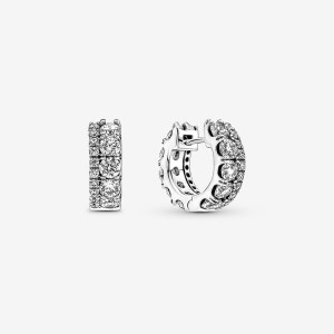 Pandora Double Band Pavé Hoop Earrings Sterling Silver | 0193-TSHJM