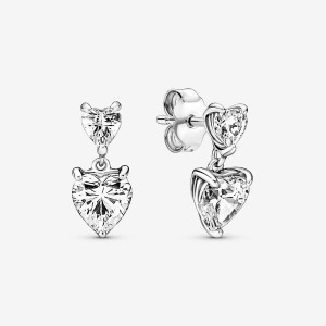 Pandora Double Heart Sparklings Stud Earrings Sterling Silver | 7421-DRISF