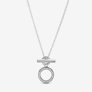 Pandora Double Hoop T-bar Pendant Necklaces Sterling Silver | 0843-QTDFC