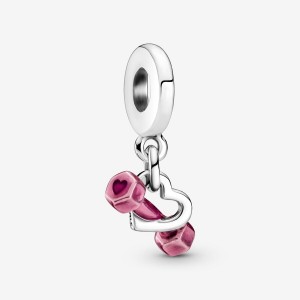 Pandora Dumbbell & Heart Dangle Dangle Charms Sterling Silver | 2410-CPGVJ