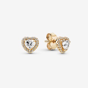 Pandora Elevated Hearts Stud Earrings Gold | 0392-LIUHN