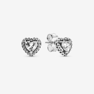 Pandora Elevated Hearts Stud Earrings Sterling Silver | 3204-RQUJX