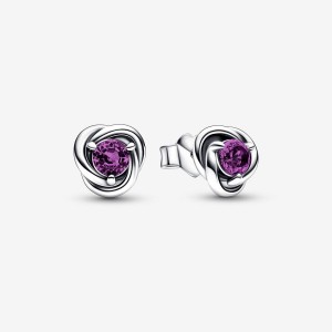 Pandora February Purple Eternity Circles Stud Earrings Sterling Silver | 0278-JDBKN