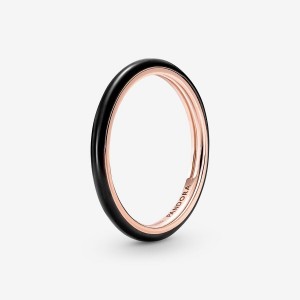 Pandora ME Black Enamel Stackable Rings Rose Gold Plated | 5164-WFLOE