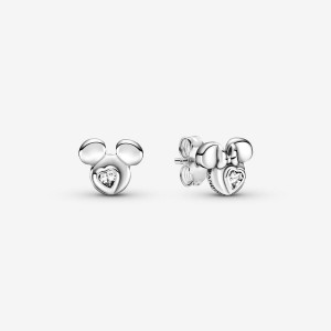 Pandora Mickey Mouse & Minnie Mouse Silhouettes Stud Earrings Sterling Silver | 1854-OFEJB