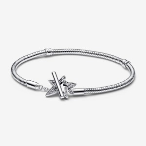 Pandora Moments Asymmetric Star T-bar Snake Charm Holders Sterling Silver | 4931-TCJXP