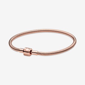 Pandora Moments Barrel Clasp Snake Chain Bracelets Rose Gold Plated | 1273-ADELJ