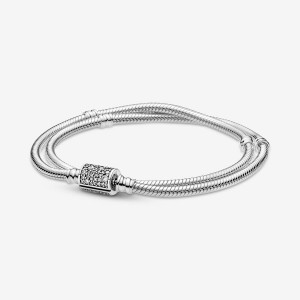 Pandora Moments Double Wrap Barrel Clasp Snake/Necklace Chain Necklaces Sterling Silver | 7145-UYLFC