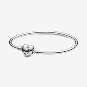 Pandora Moments Heart Clasp Bangle Charm Holders Sterling Silver | 7086-CLKPT