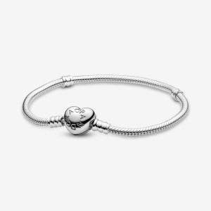 Pandora Moments Heart Clasp Snake Charm Bracelets Sterling Silver | 0673-YIOZA