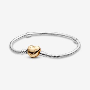 Pandora Moments Heart Clasp Snake Charm Holders Two-tone | 7825-HBODW