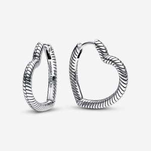 Pandora Moments Heart Hoop Earrings Sterling Silver | 6098-RCKWL