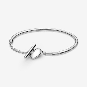 Pandora Moments Heart T-Bar Snake Charm Holders Sterling Silver | 1794-VAMBE