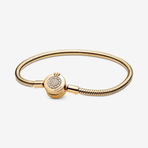 Pandora Moments Sparkling Crown O Snake Chain Bracelets Gold Plated | 1839-SQVNF