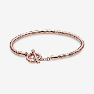 Pandora Moments T-Bar Snake Charm Bracelets Rose Gold Plated | 6392-FQMCP