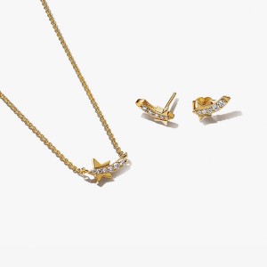 Pandora Necklace & Earring Sets Gold Plated | 0213-TWESQ