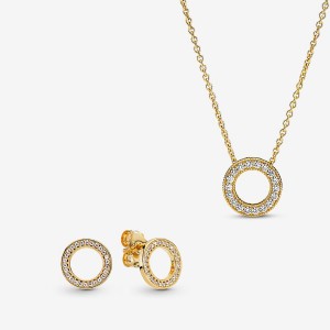 Pandora Necklace & Earring Sets Gold Plated | 5283-YNPTB