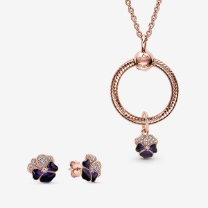 Pandora Necklace & Earring Sets Rose Gold Plated | 8654-QJDSM