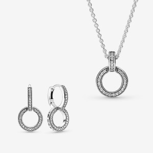 Pandora Necklace & Earring Sets Sterling Silver | 1074-FWCGM