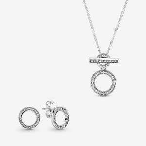 Pandora Necklace & Earring Sets Sterling Silver | 8937-MNYRK