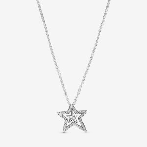 Pandora Pavé Asymmetric Star Collier Pendant Necklaces Sterling Silver | 8952-XBNKP