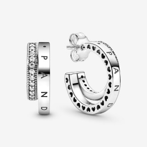 Pandora Pavé Double Hoop Earrings Sterling Silver | 5280-RMNAG