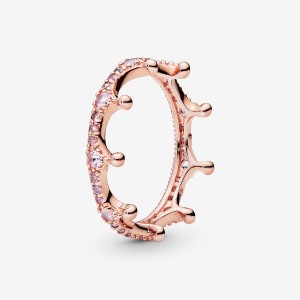 Pandora Pink Sparkling Crown Stackable Rings Rose Gold Plated | 3075-HYUFC