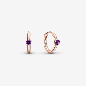 Pandora Purple Solitaire Huggie Hoop Earrings Rose Gold Plated | 8479-QVUZB