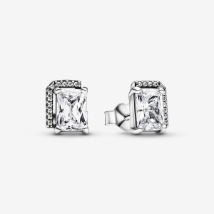 Pandora Rectangular Sparkling Halos Stud Earrings Sterling Silver | 8365-NYQGI