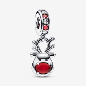 Pandora Red Nose Reindeer Murano Dangle Dangle Charms Sterling Silver | 8574-EJFAK