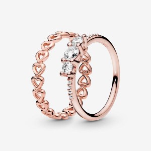 Pandora Ring Sets Rose Gold Plated | 6203-IVOHT