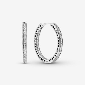 Pandora Sparkle and Hearts Hoop Earrings Sterling Silver | 9308-BFPJT