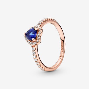 Pandora Sparkling Blue Elevated Halo & Solitaire Rings Rose Gold Plated | 9157-PBIOZ