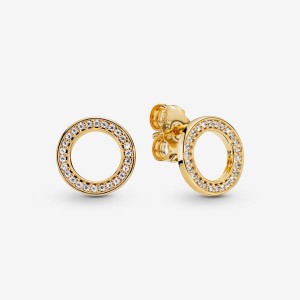 Pandora Sparkling Circles Stud Earrings Gold Plated | 2593-NJVEP