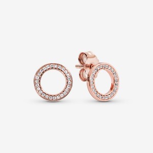 Pandora Sparkling Circles Stud Earrings Rose Gold Plated | 3729-MGWDA