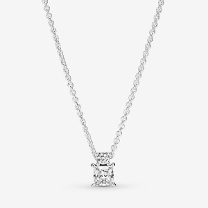 Pandora Sparkling Collier Round & Square Pendant Necklaces Sterling Silver | 4396-PLVBU