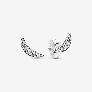 Pandora Sparkling Crescent Moon Stud Earrings Sterling Silver | 8062-JMUSN